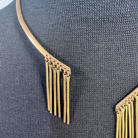 Brass Fringe Collar Necklace With Open Design - Picture 3 of 4